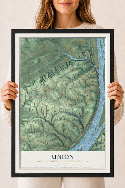Map of Union, Snyder County, Pennsylvania, 18 x 24 inch print in a black wood frame