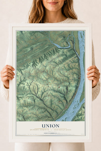 Map of Union, Snyder County, Pennsylvania, 18 x 24 inch print in a white wood frame