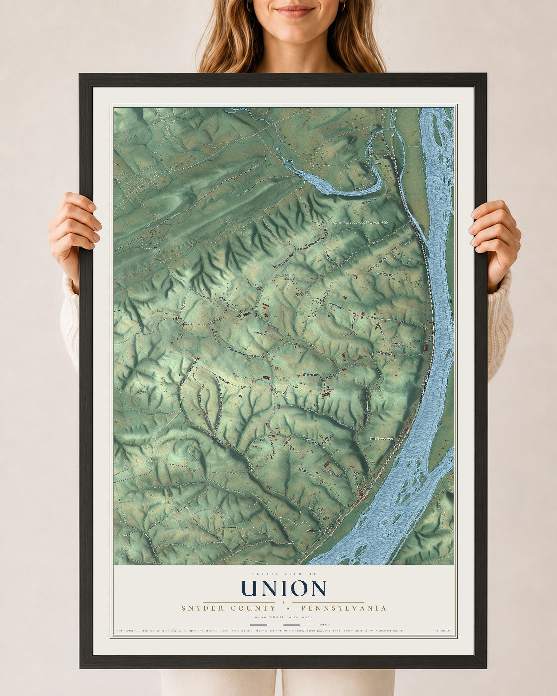 Map of Union, Snyder County, Pennsylvania, 24 x 36 inch print in a black wood frame