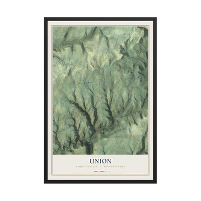Map of Union, Tioga County, Pennsylvania, 12 x 18 inch print in a black wood frame