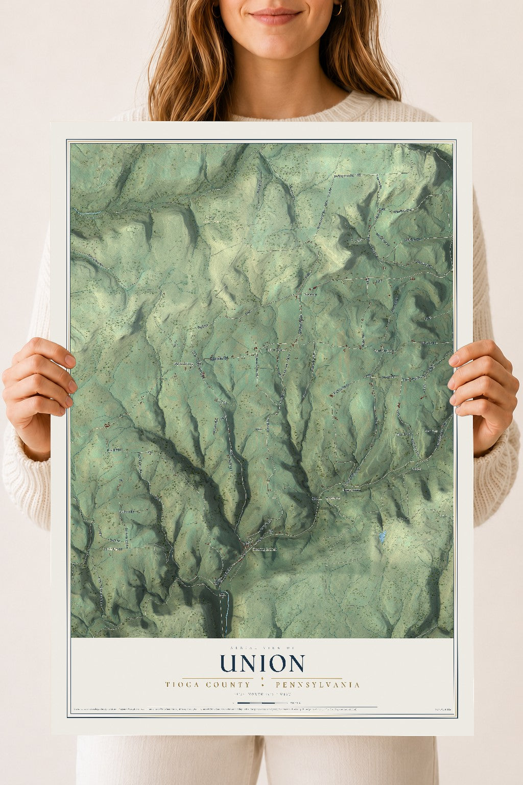 Map of Union, Tioga County, Pennsylvania, 18 x 24 inch unframed archival matte print