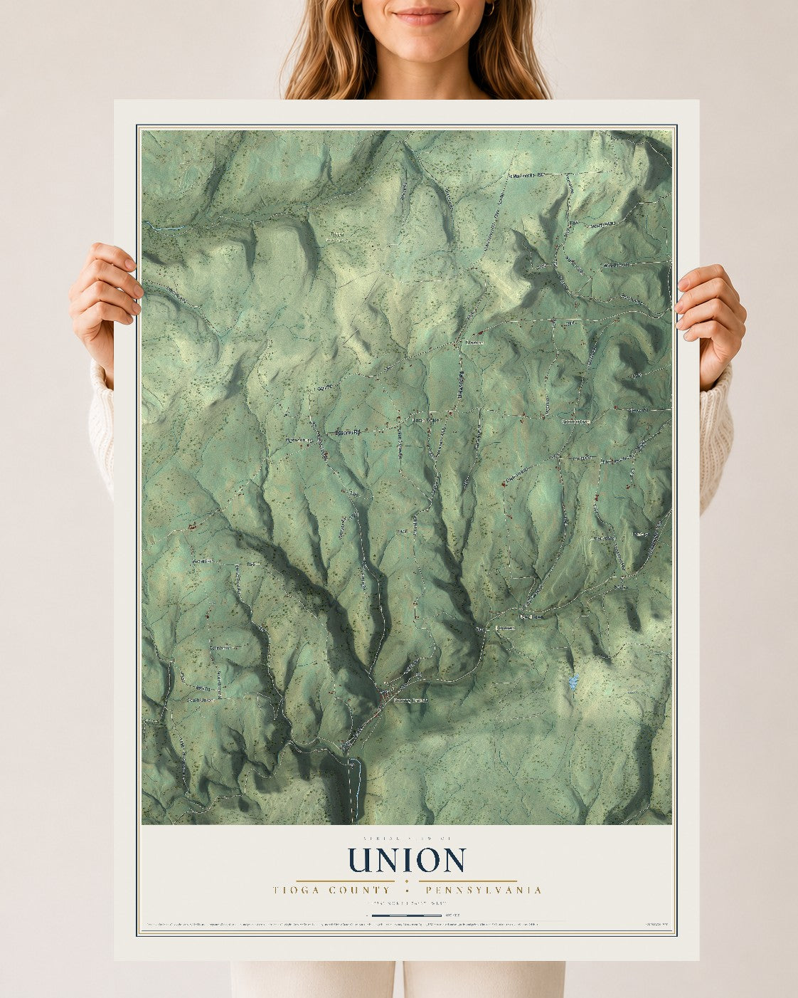 Map of Union, Tioga County, Pennsylvania, 24 x 36 inch unframed archival matte print