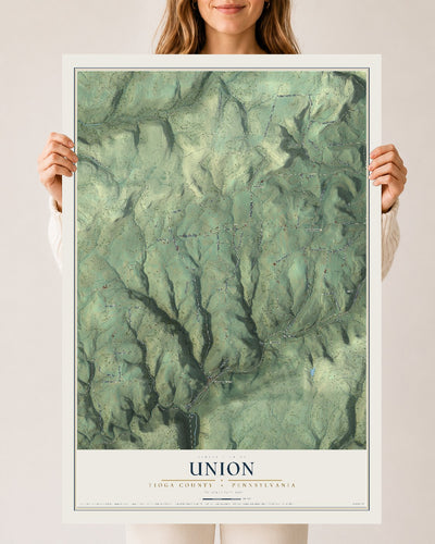 Map of Union, Tioga County, Pennsylvania, 24 x 36 inch unframed archival matte print