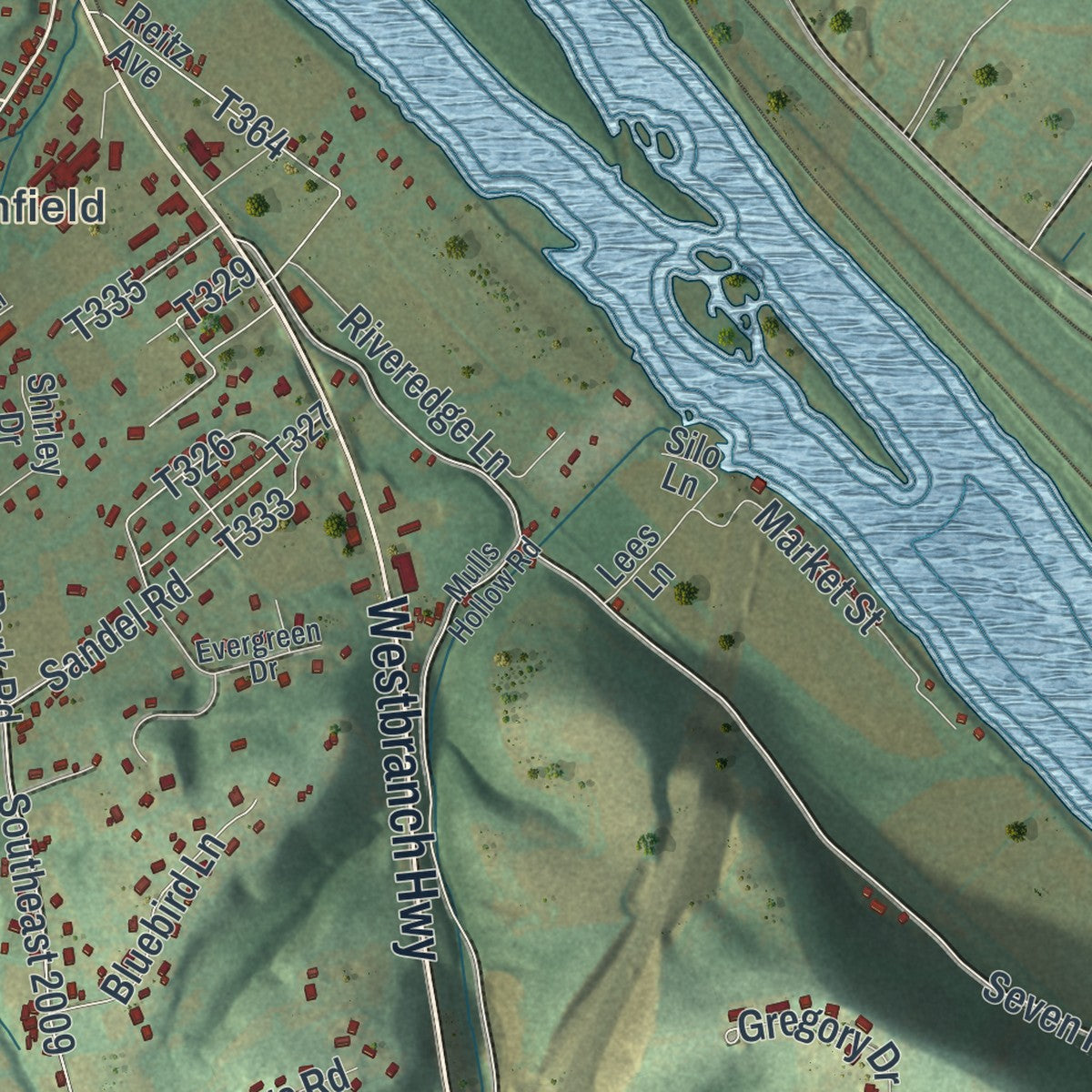 Close-up of the map of Union, Union County, Pennsylvania print showing street and building detail