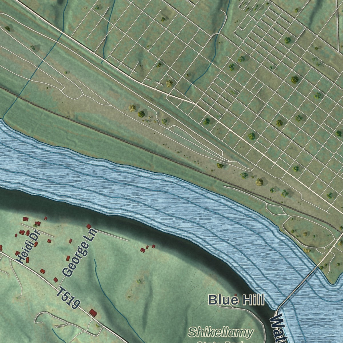 Second close-up of the map of Union, Union County, Pennsylvania print showing more streets and buildings