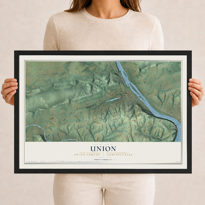 Map of Union, Union County, Pennsylvania, 12 x 18 inch print in a black wood frame