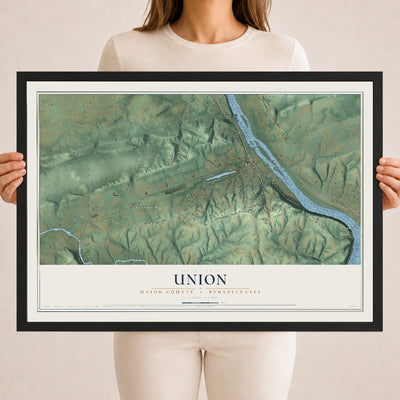 Map of Union, Union County, Pennsylvania, 18 x 24 inch print in a black wood frame
