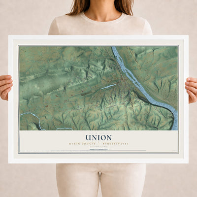 Map of Union, Union County, Pennsylvania, 18 x 24 inch print in a white wood frame