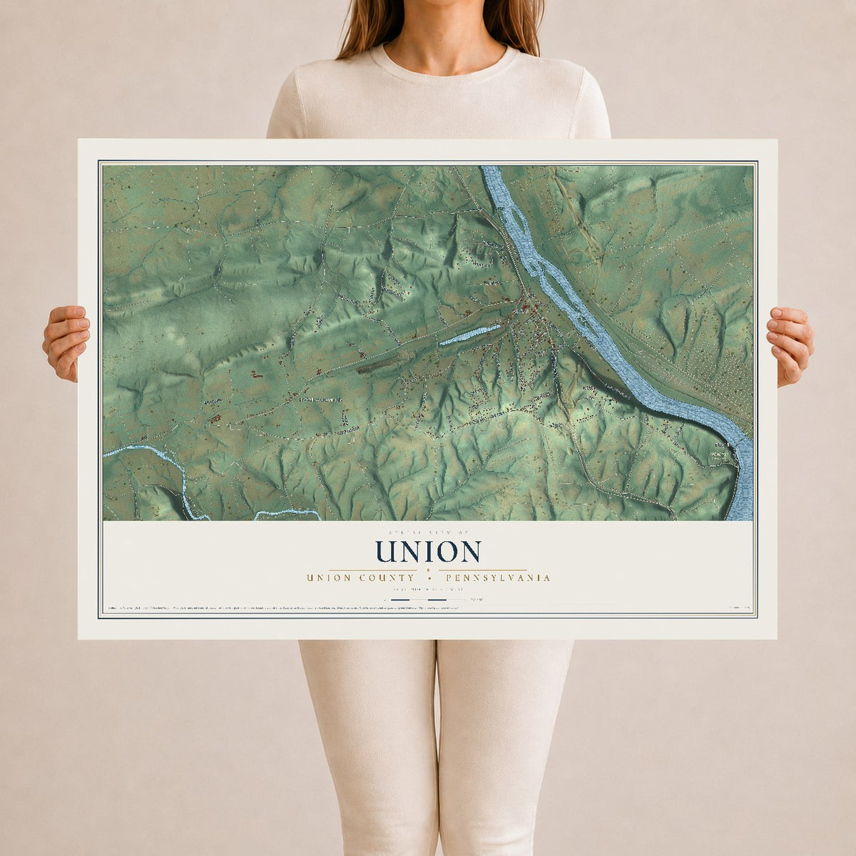 Map of Union, Union County, Pennsylvania, 24 x 36 inch unframed archival matte print