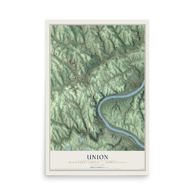 Map of Union, Washington County, Pennsylvania, 12 x 18 inch unframed archival matte print