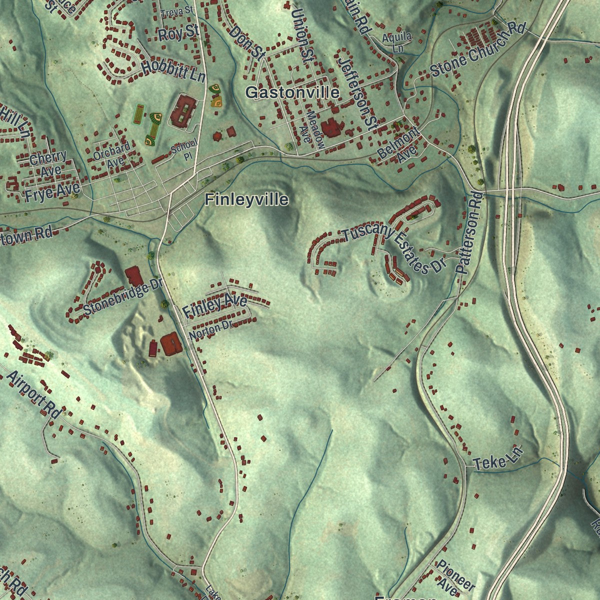 Close-up of the map of Union, Washington County, Pennsylvania print showing street and building detail