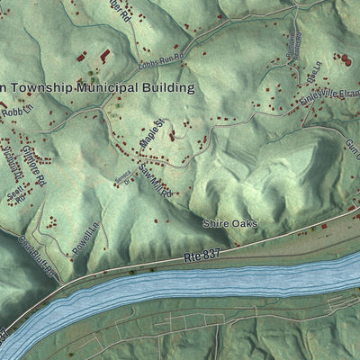 Second close-up of the map of Union, Washington County, Pennsylvania print showing more streets and buildings