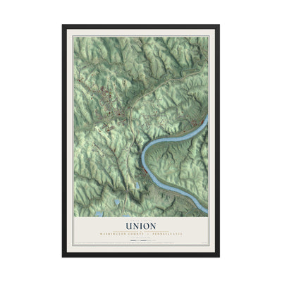 Map of Union, Washington County, Pennsylvania, 12 x 18 inch print in a black wood frame