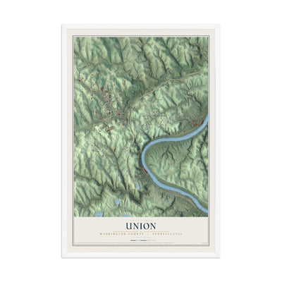 Map of Union, Washington County, Pennsylvania, 12 x 18 inch print in a white wood frame