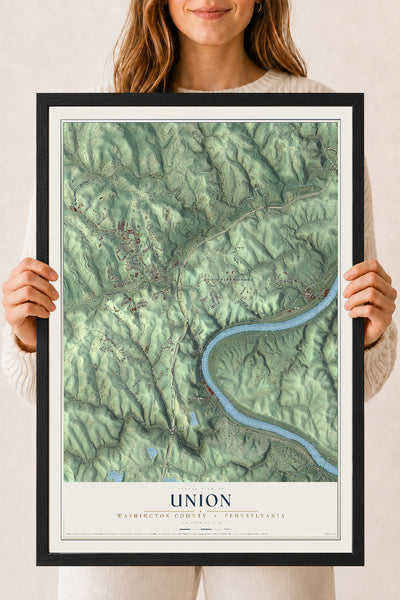 Map of Union, Washington County, Pennsylvania, 18 x 24 inch print in a black wood frame