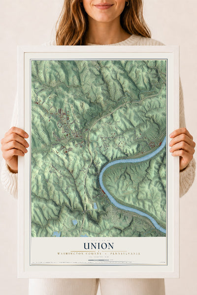 Map of Union, Washington County, Pennsylvania, 18 x 24 inch print in a white wood frame
