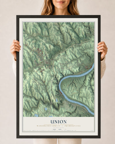 Map of Union, Washington County, Pennsylvania, 24 x 36 inch print in a black wood frame