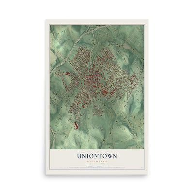 Map of Uniontown, Pennsylvania, 12 x 18 inch unframed archival matte print