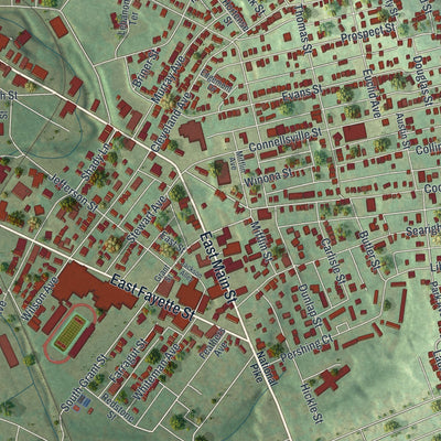 Close-up of the map of Uniontown, Pennsylvania print showing street and building detail