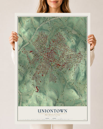 Map of Uniontown, Pennsylvania, 24 x 36 inch unframed archival matte print