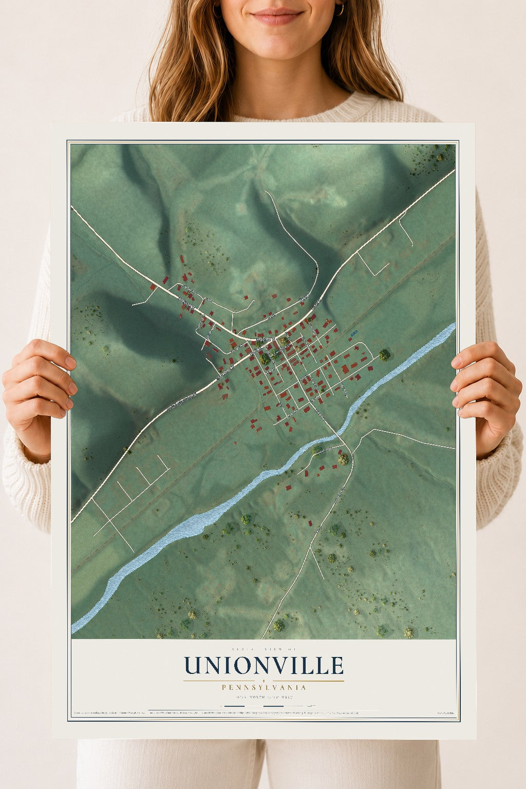 Map of Unionville, Pennsylvania, 18 x 24 inch unframed archival matte print