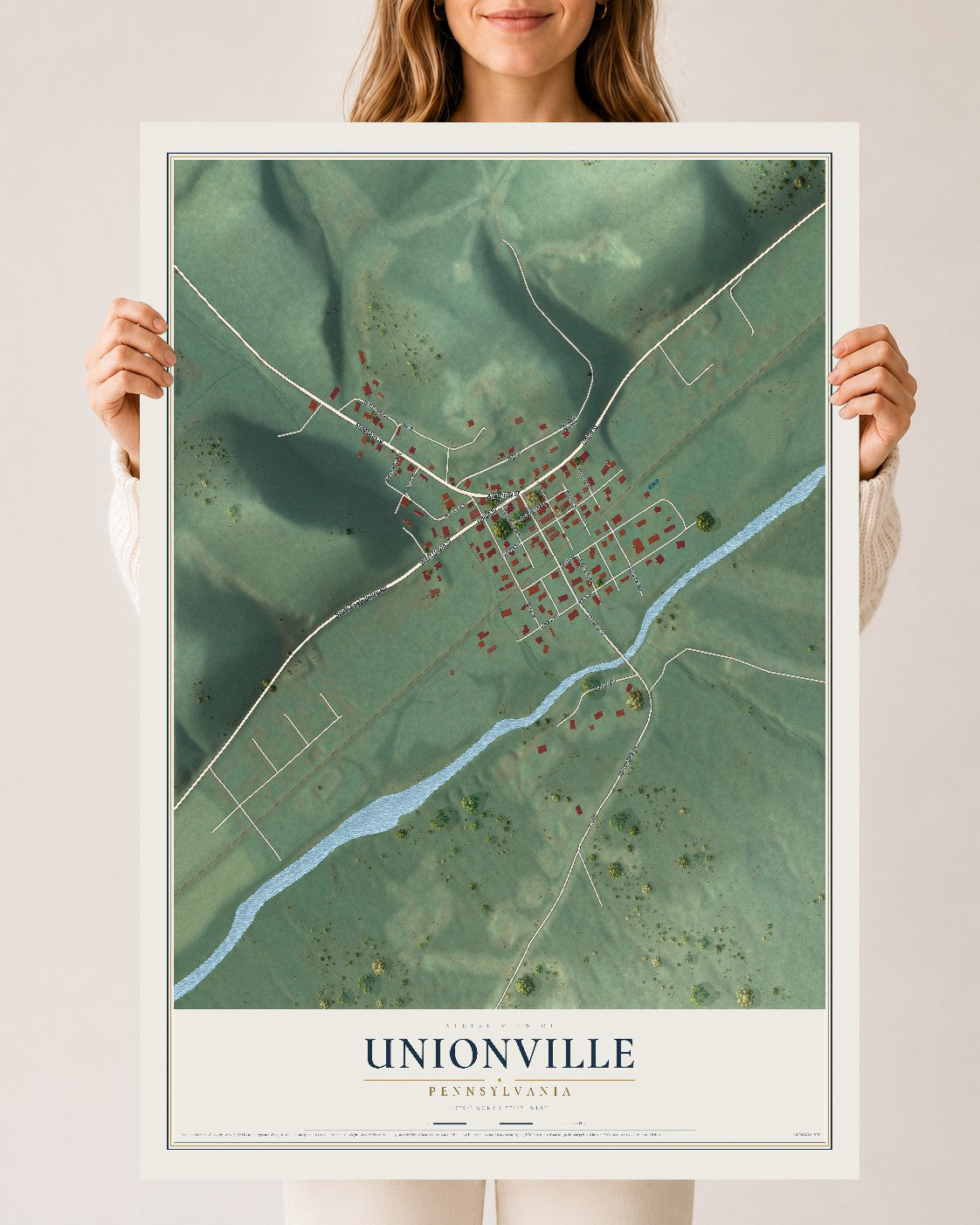 Map of Unionville, Pennsylvania, 24 x 36 inch unframed archival matte print
