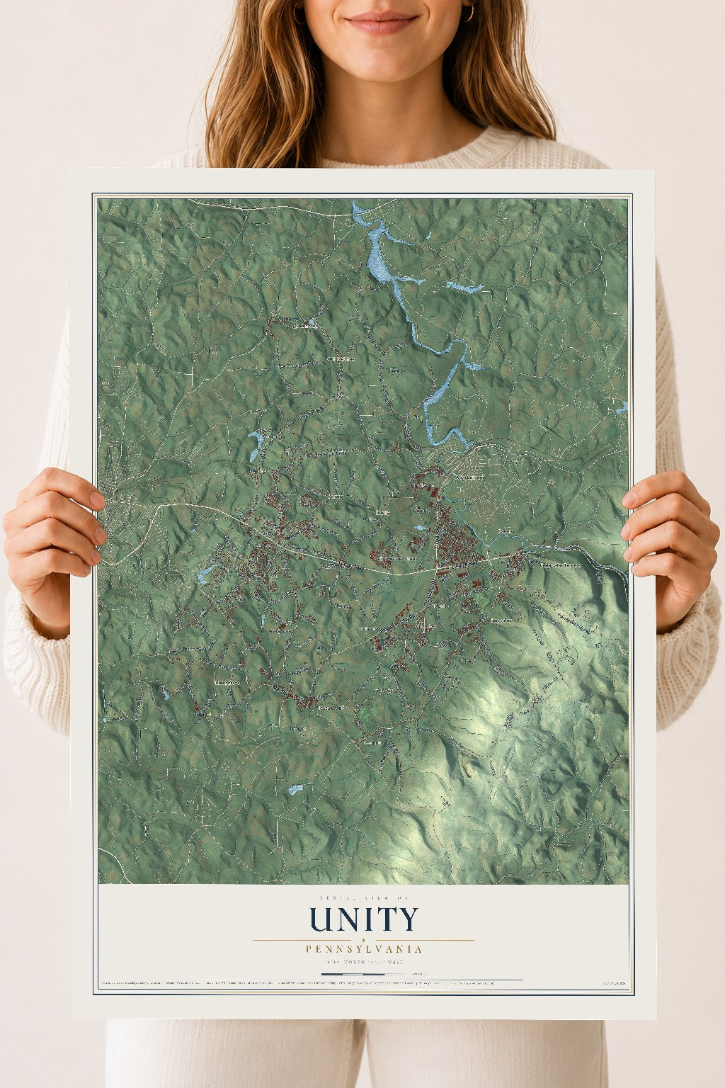 Map of Unity, Pennsylvania, 18 x 24 inch unframed archival matte print
