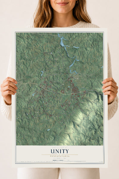 Map of Unity, Pennsylvania, 18 x 24 inch unframed archival matte print