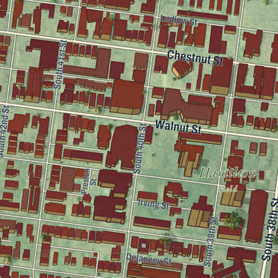 Close-up of the map of University City, Pennsylvania print showing street and building detail