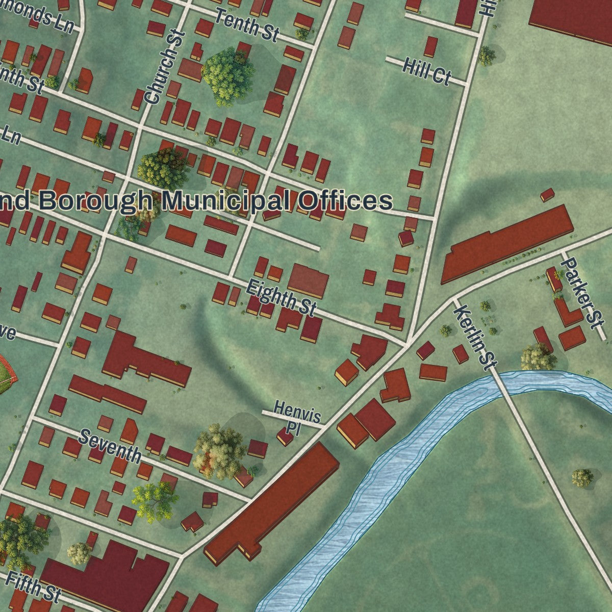 Close-up of the map of Upland, Pennsylvania print showing street and building detail