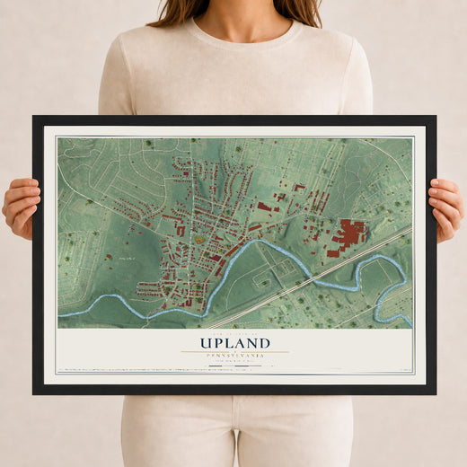 Map of Upland, Pennsylvania, 12 x 18 inch print in a black wood frame
