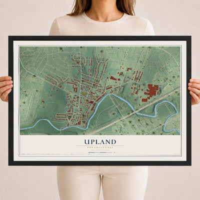 Map of Upland, Pennsylvania, 18 x 24 inch print in a black wood frame