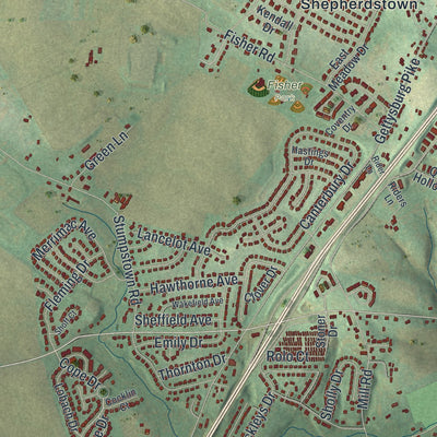 Second close-up of the map of Upper Allen, Pennsylvania print showing more streets and buildings