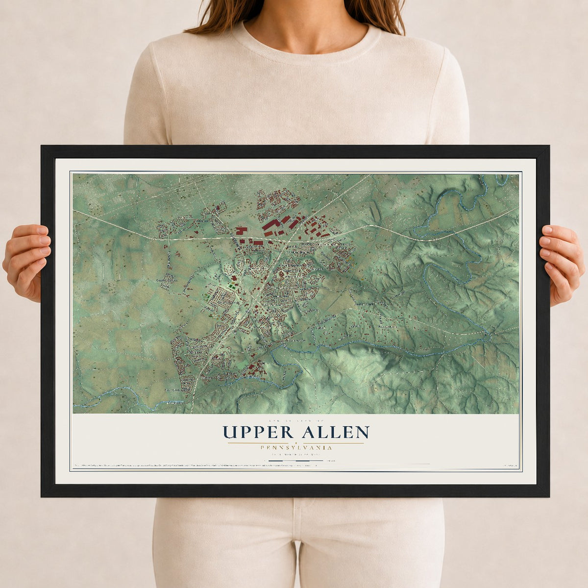 Map of Upper Allen, Pennsylvania, 12 x 18 inch print in a black wood frame