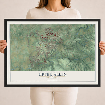 Map of Upper Allen, Pennsylvania, 18 x 24 inch print in a black wood frame
