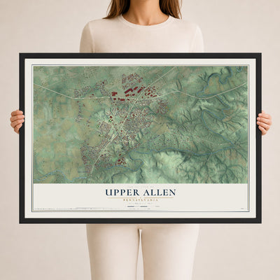 Map of Upper Allen, Pennsylvania, 24 x 36 inch print in a black wood frame
