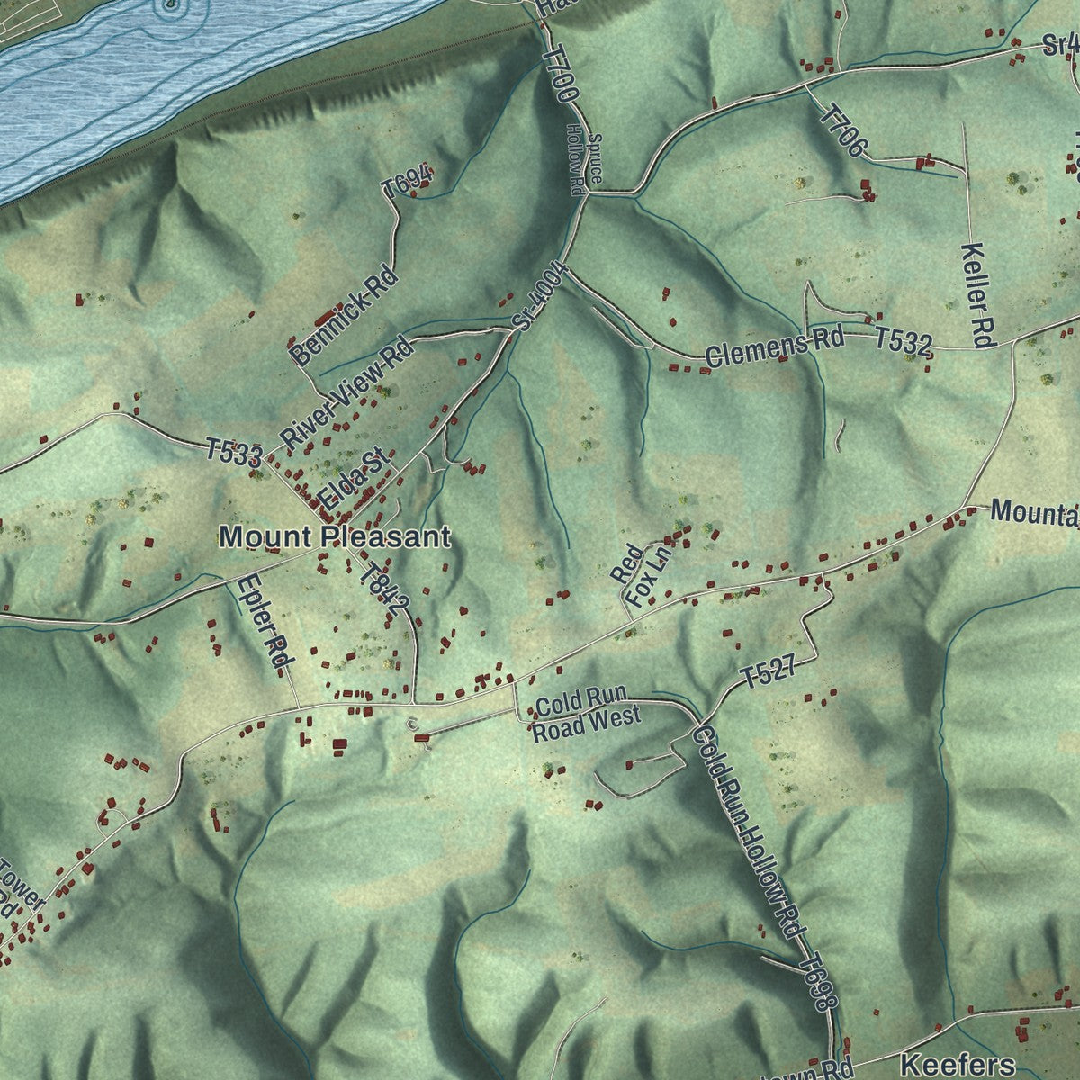 Second close-up of the map of Upper Augusta, Pennsylvania print showing more streets and buildings
