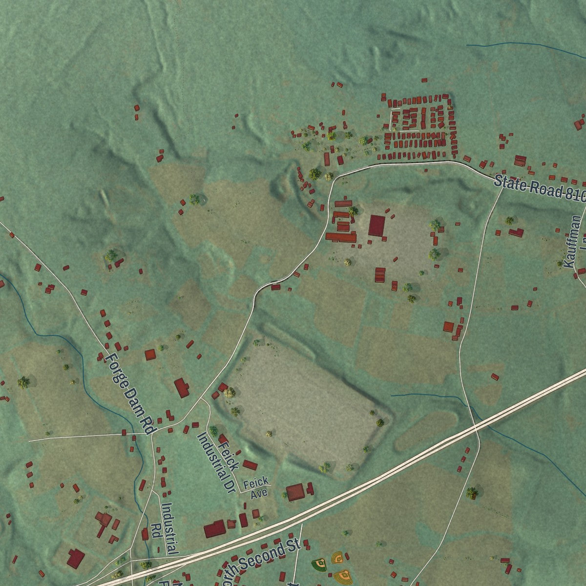 Close-up of the map of Upper Bern, Pennsylvania print showing street and building detail