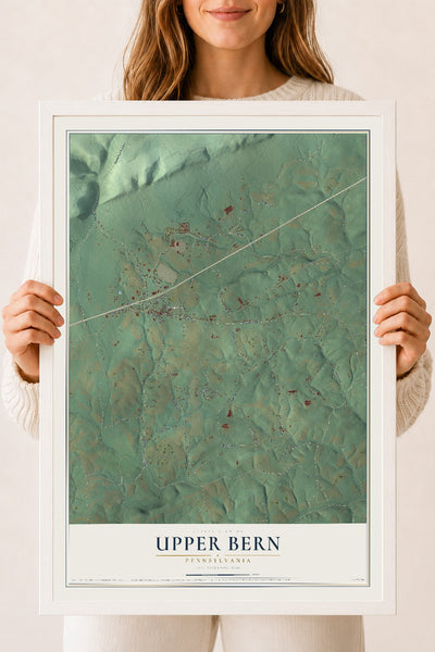 Map of Upper Bern, Pennsylvania, 18 x 24 inch print in a white wood frame