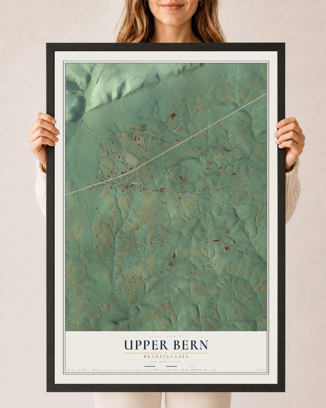 Map of Upper Bern, Pennsylvania, 24 x 36 inch print in a black wood frame