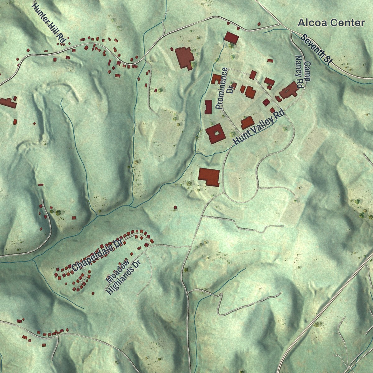 Close-up of the map of Upper Burrell, Pennsylvania print showing street and building detail
