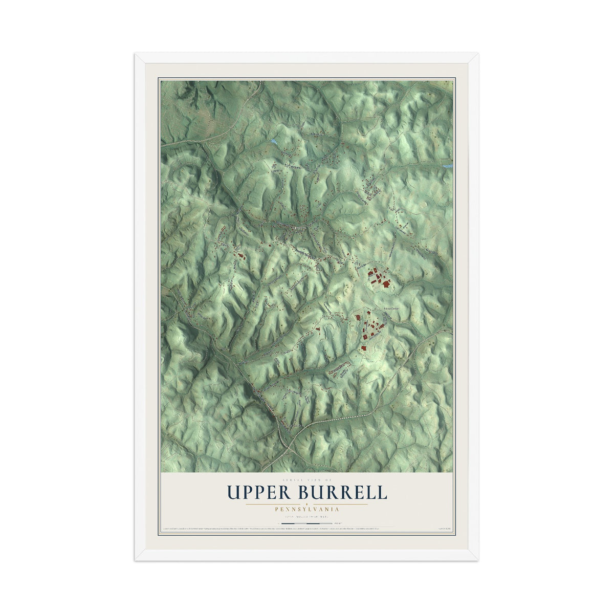 Map of Upper Burrell, Pennsylvania, 12 x 18 inch print in a white wood frame