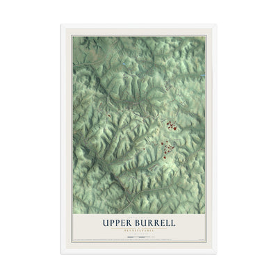 Map of Upper Burrell, Pennsylvania, 12 x 18 inch print in a white wood frame