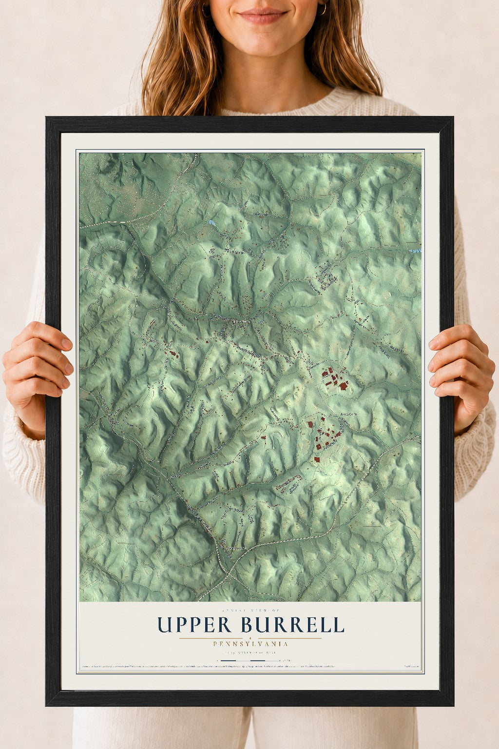 Map of Upper Burrell, Pennsylvania, 18 x 24 inch print in a black wood frame