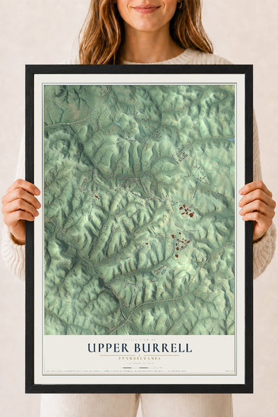 Map of Upper Burrell, Pennsylvania, 18 x 24 inch print in a black wood frame
