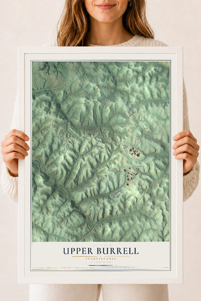 Map of Upper Burrell, Pennsylvania, 18 x 24 inch print in a white wood frame