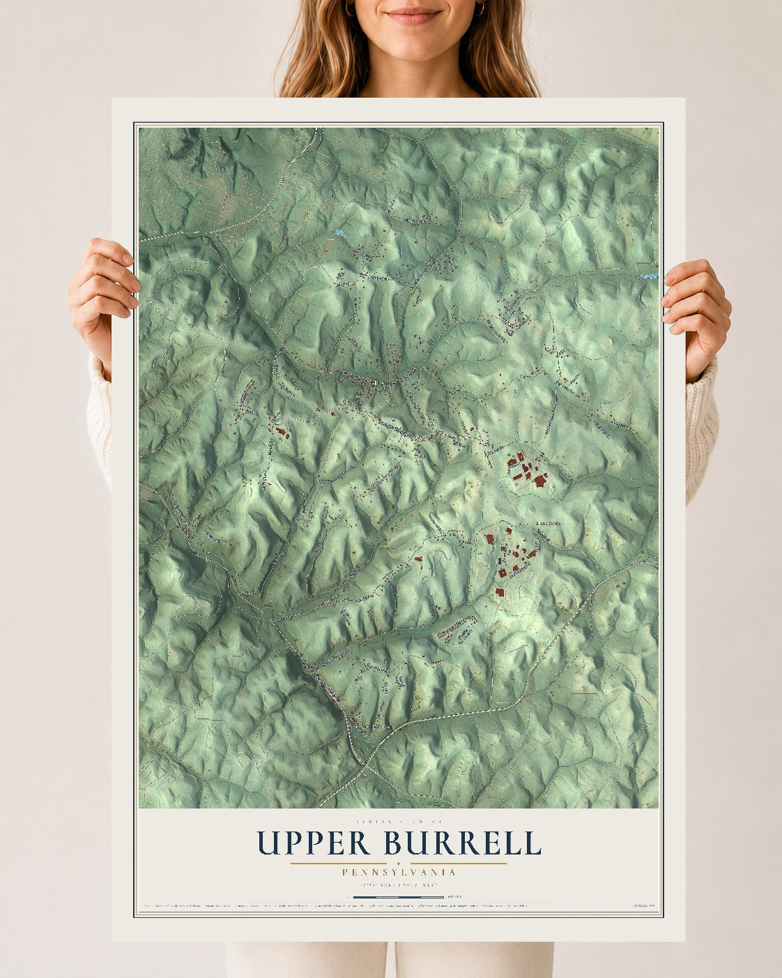 Map of Upper Burrell, Pennsylvania, 24 x 36 inch unframed archival matte print