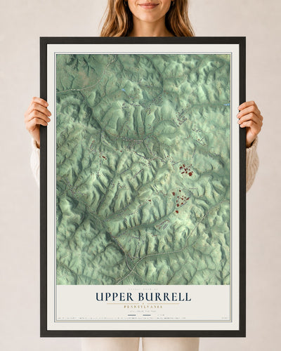 Map of Upper Burrell, Pennsylvania, 24 x 36 inch print in a black wood frame