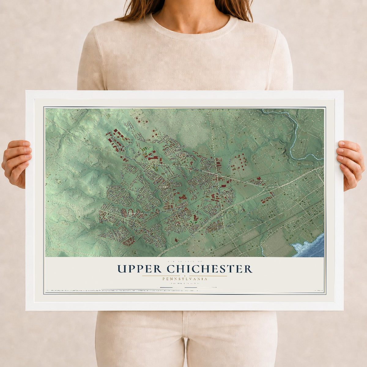 Map of Upper Chichester, Pennsylvania, 12 x 18 inch print in a white wood frame