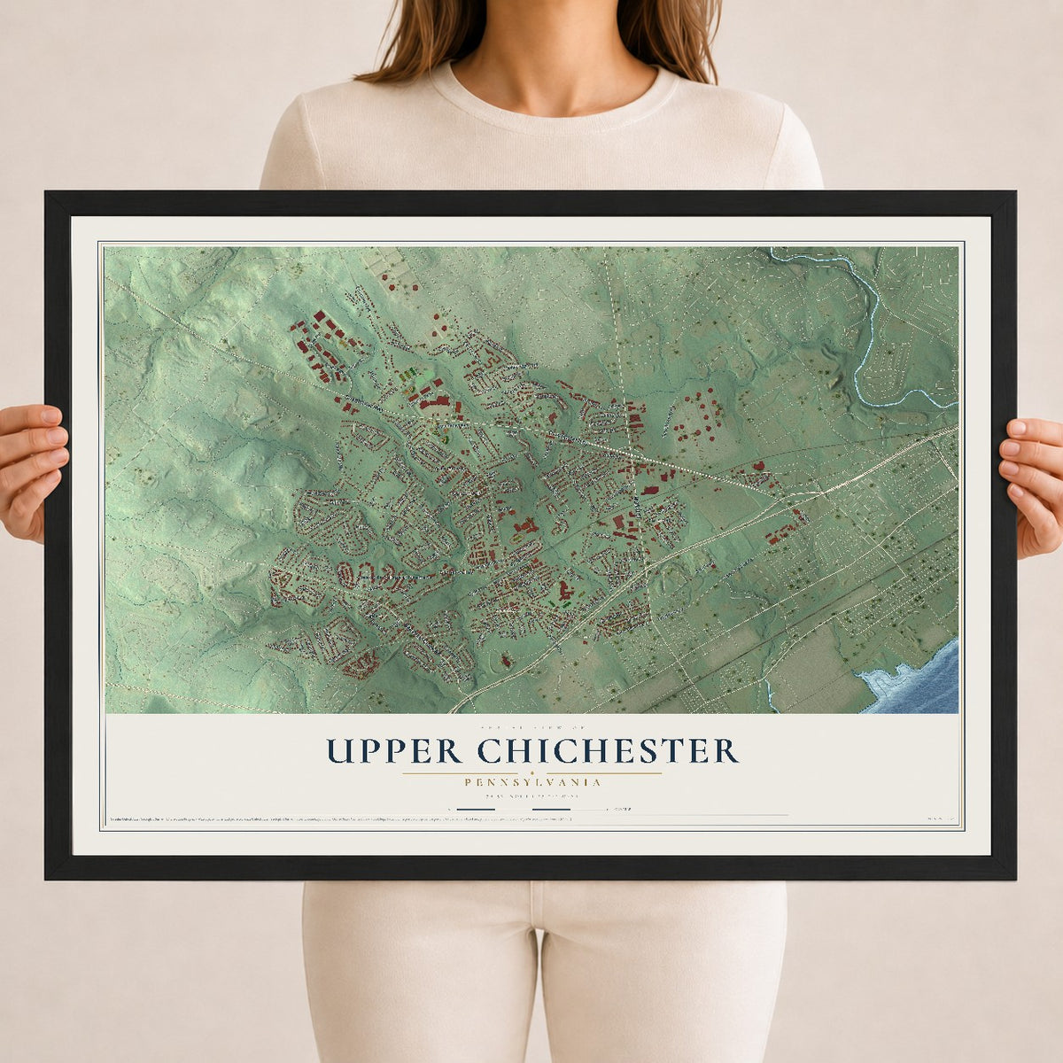 Map of Upper Chichester, Pennsylvania, 18 x 24 inch print in a black wood frame